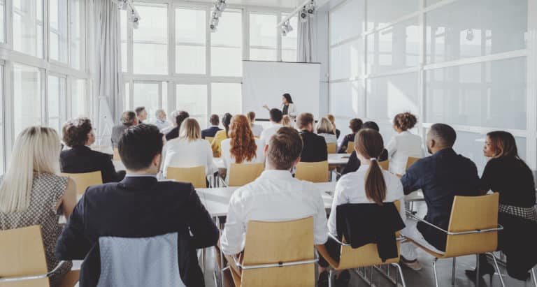 businesswoman leading the seminar